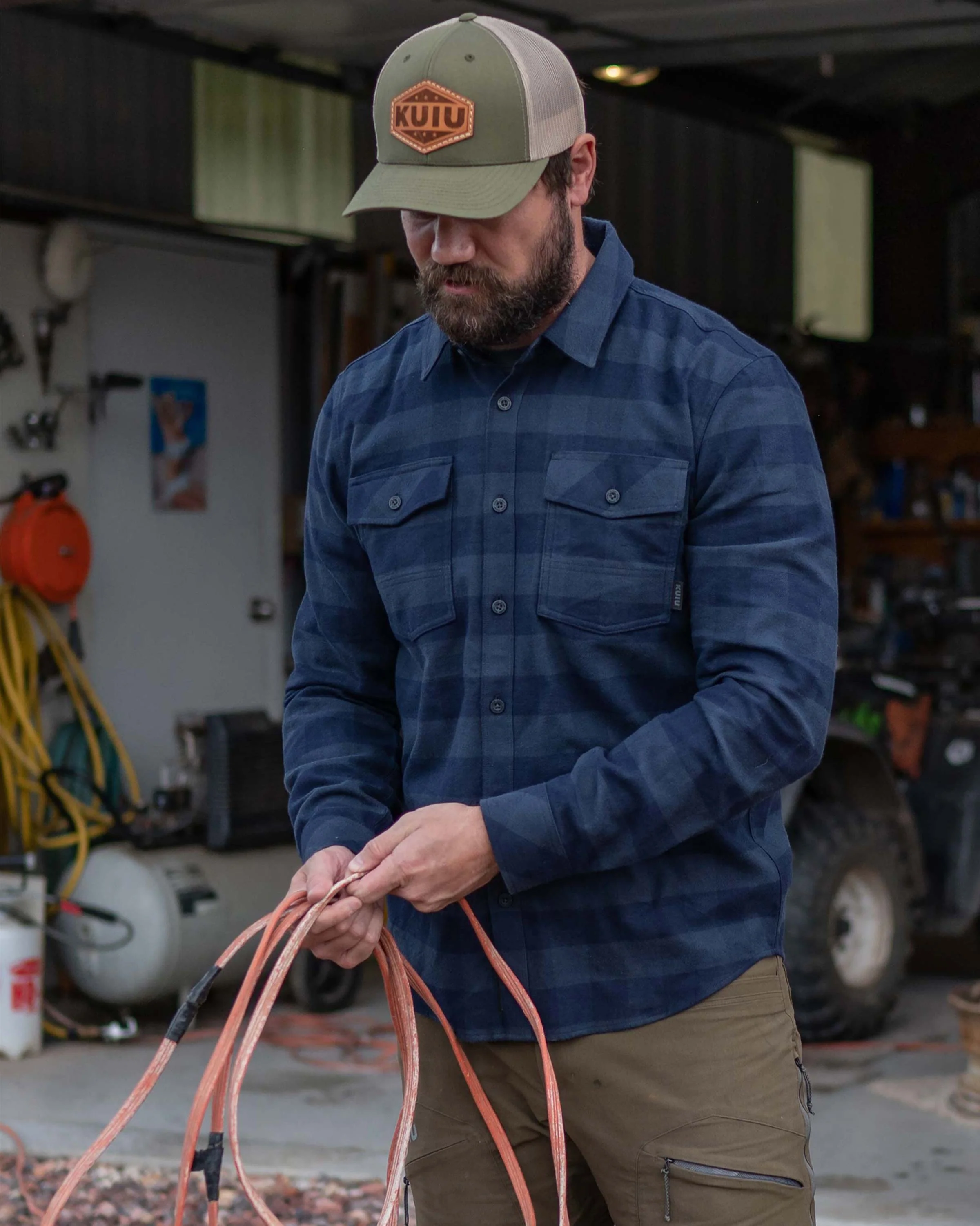 Field Flannel Shirt | Steel Blue Buffalo Check - Image 8